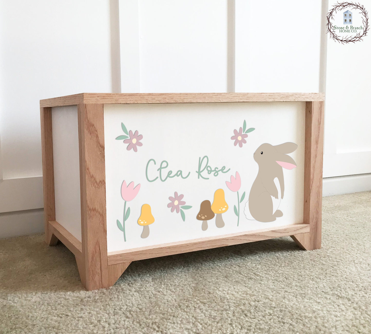 Vintage Bunny Personalized Wood Toy Box