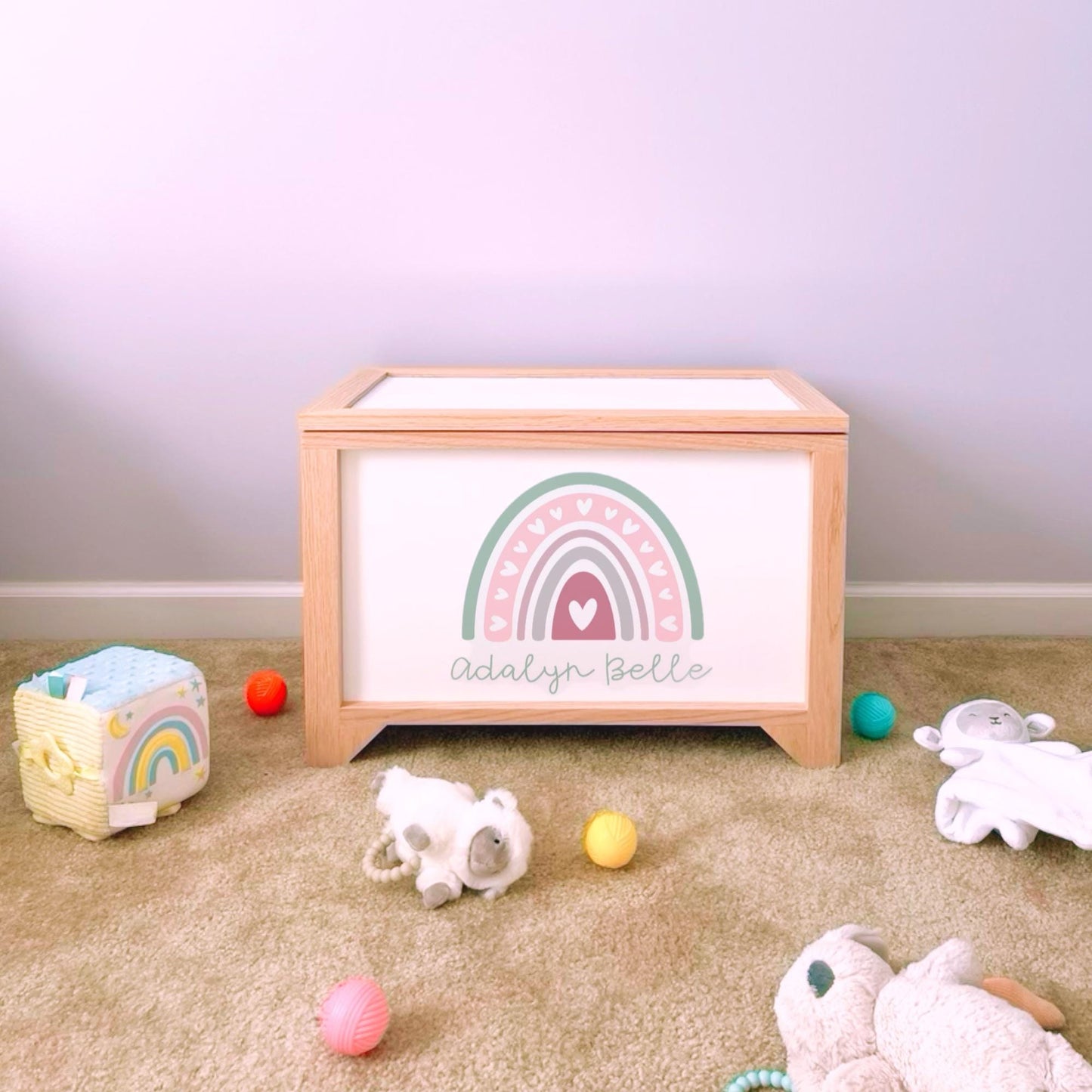 Rainbow Personalized Wood Toy Box