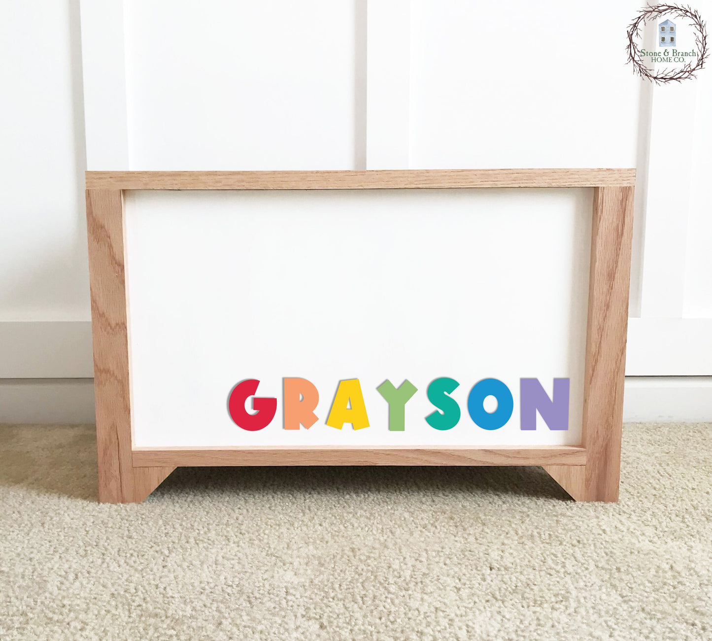 Rainbow Name Personalized Wood Toy Box