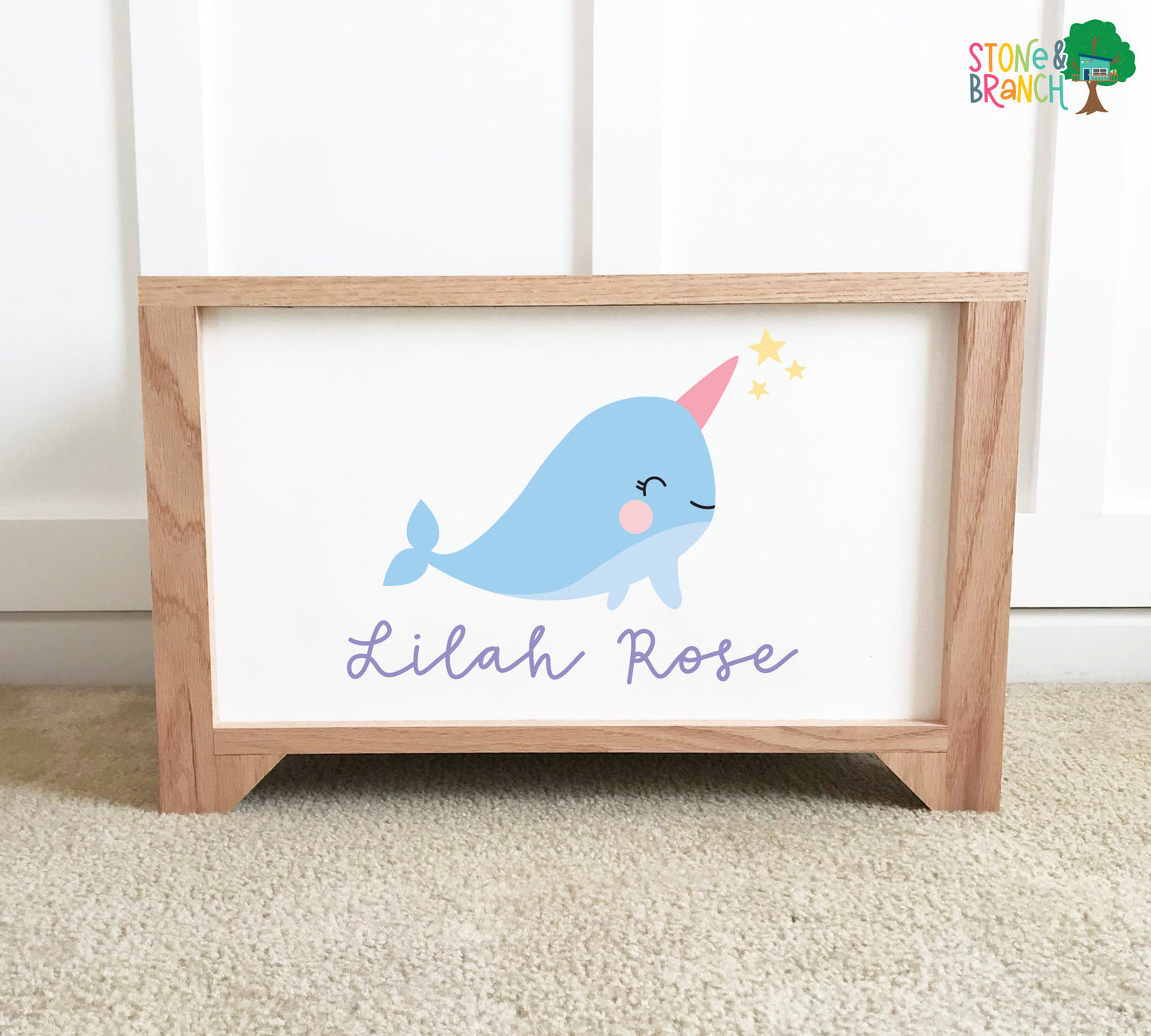 Narwhal Personalized Wood Toy Box