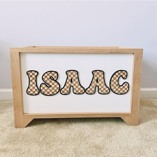 Checkered Letter Personalized Toy Box