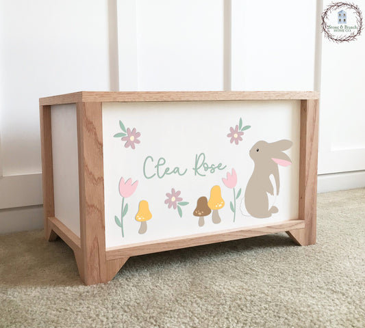 Vintage Bunny Personalized Wood Toy Box