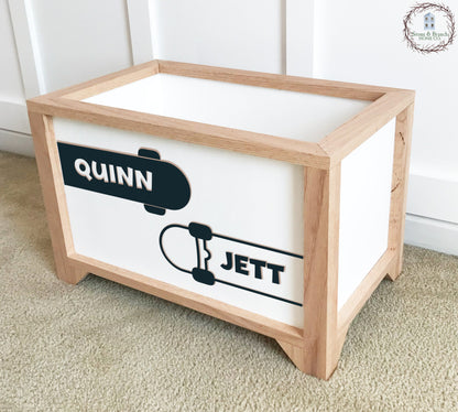 Skateboards with Names Personalized Wood Toy Box