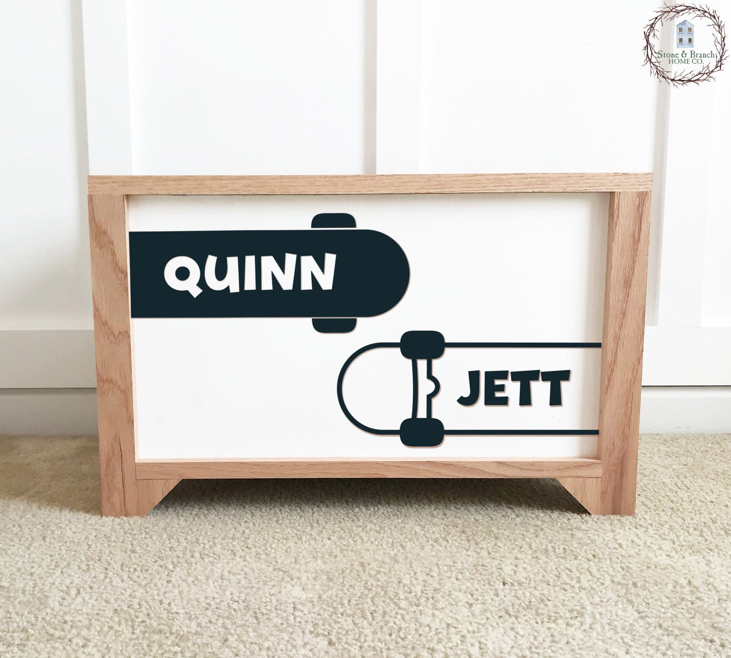 Skateboards with Names Personalized Wood Toy Box