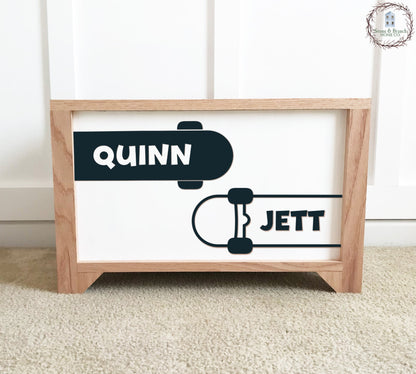 Skateboards with Names Personalized Wood Toy Box