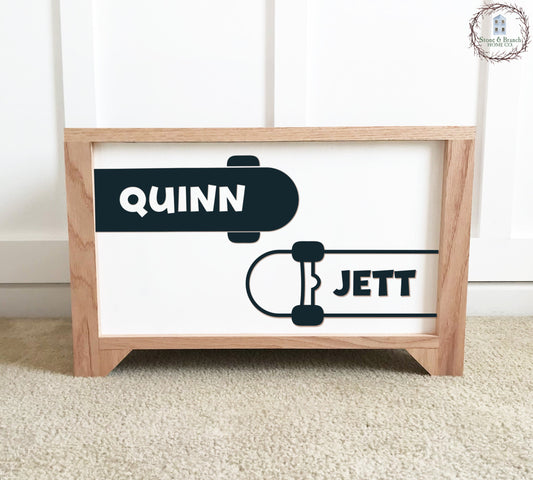 Skateboards with Names Personalized Wood Toy Box
