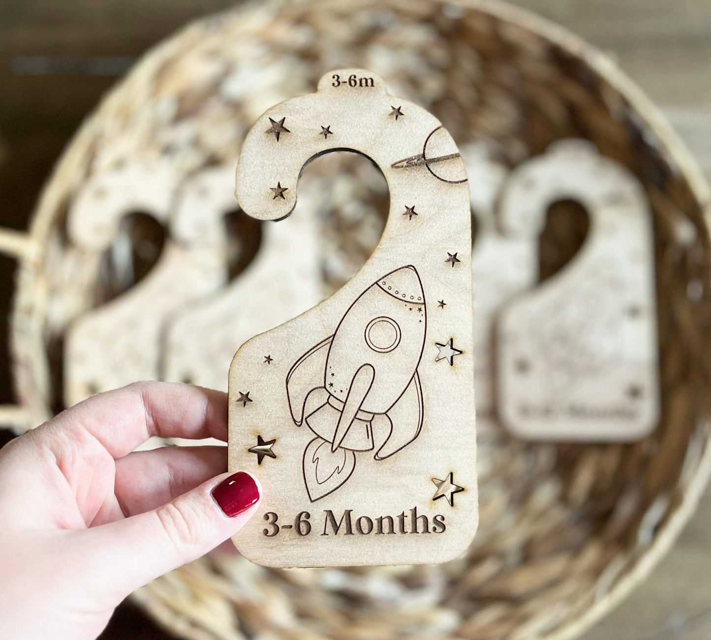 Space themed baby room closet hanging organizer