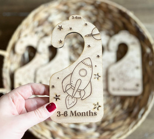 Space themed baby room closet hanging organizer