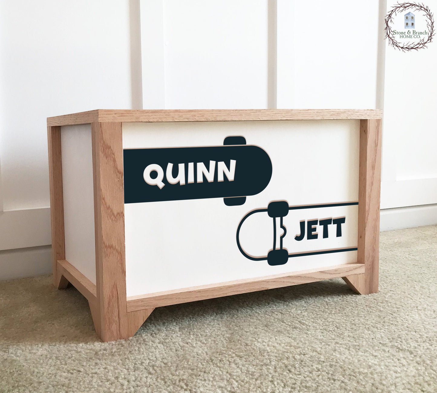Skateboards with Names Personalized Wood Toy Box