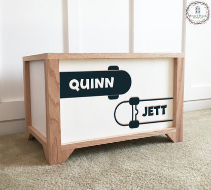 Skateboards with Names Personalized Wood Toy Box