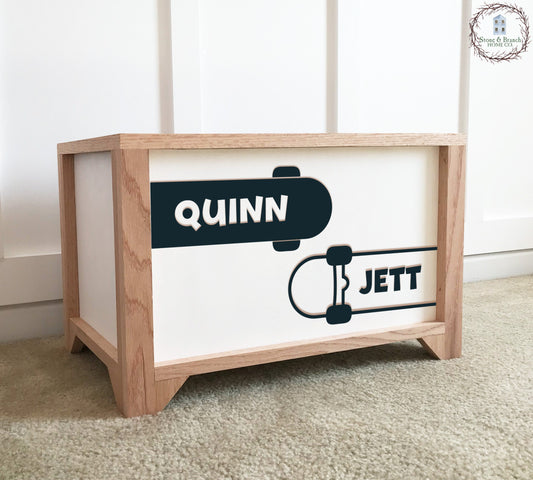 Skateboards with Names Personalized Wood Toy Box
