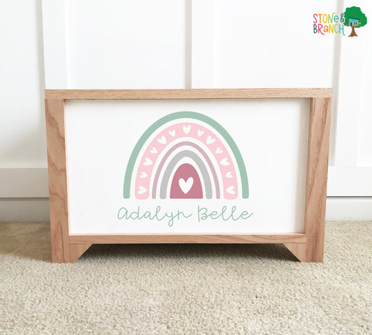 Rainbow Personalized Wood Toy Box
