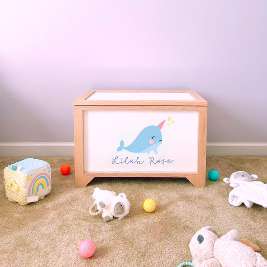 Narwhal Personalized Wood Toy Box