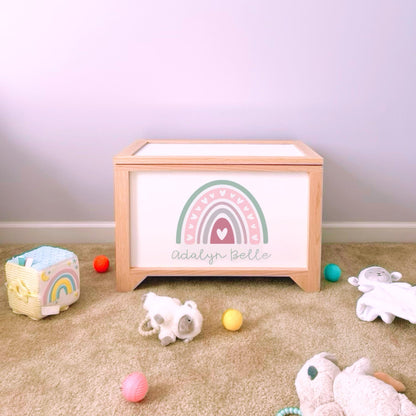 Rainbow Personalized Wood Toy Box