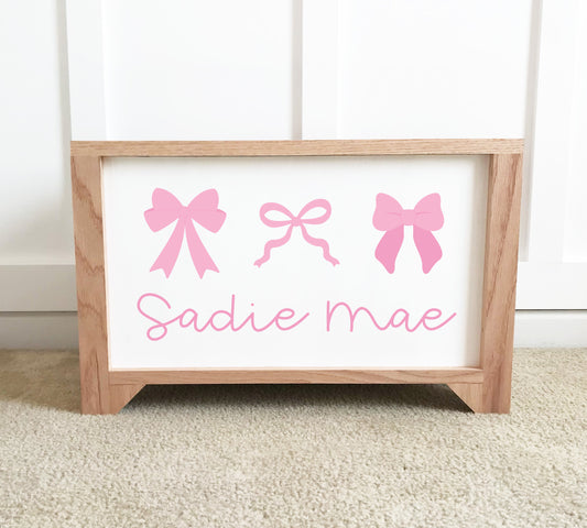 Coquette bow personalized toy box for baby girl's nursery
