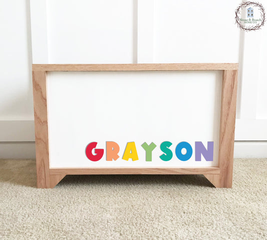 Rainbow Name Personalized Wood Toy Box
