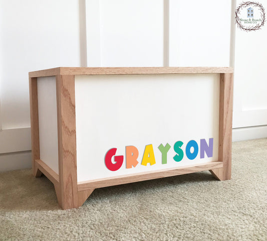 Rainbow Name Personalized Wood Toy Box