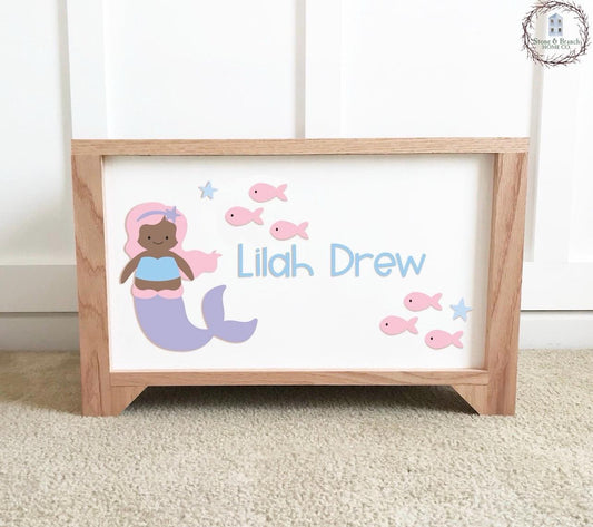 Mermaid Personalized Wood Toy Box