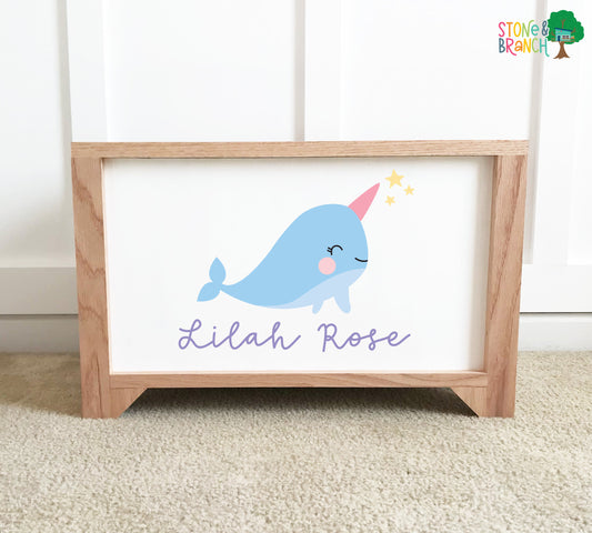 Narwhal Personalized Wood Toy Box